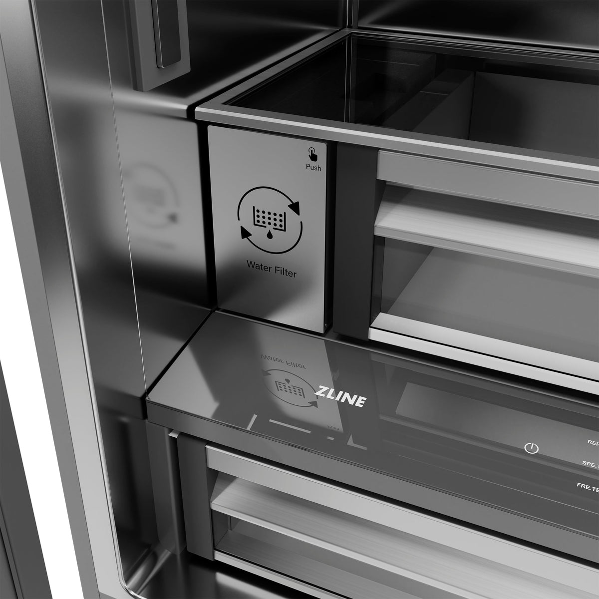 ZLINE Autograph Edition 36 in. 19.6 cu. ft. French Door Built-In Bottom Freezer Refrigerator with Water Dispenser and Ice Maker in Stainless Steel with Stainless Steel Interior and Polished Gold Accents (SRBIVZ-304-36G)