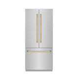 ZLINE Autograph Edition 36 in. 19.6 cu. ft. French Door Built-In Bottom Freezer Refrigerator with Water Dispenser and Ice Maker in Stainless Steel with Stainless Steel Interior and Polished Gold Accents (SRBIVZ-304-36G)