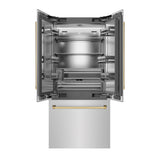 ZLINE Autograph Edition 36 in. 19.6 cu. ft. French Door Built-In Bottom Freezer Refrigerator with Water Dispenser and Ice Maker in Stainless Steel with Stainless Steel Interior and Polished Gold Accents (SRBIVZ-304-36G)