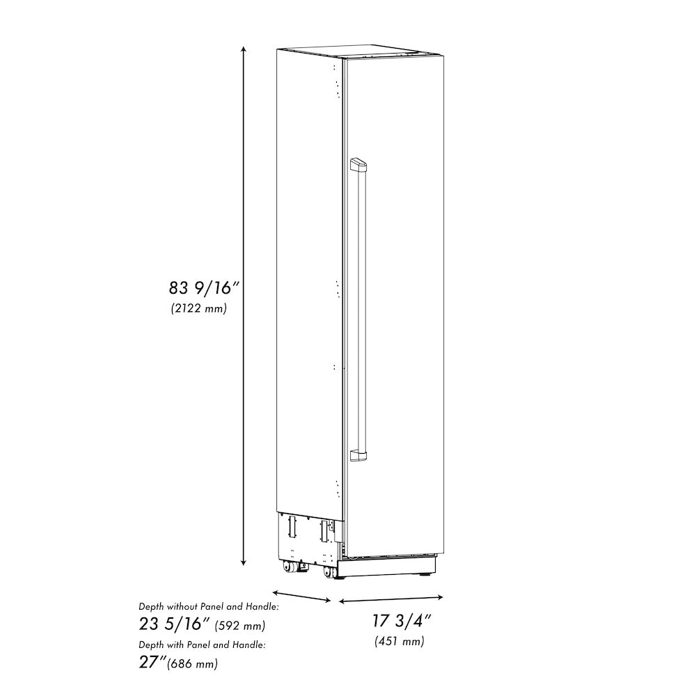 ZLINE Autograph Edition 18 in. 8.6 cu. ft. Right Hinge Column Freezer in White Matte with Graphite Gray Interior and Champagne Bronze Accents (RCFVRZ-WM-18-CB)