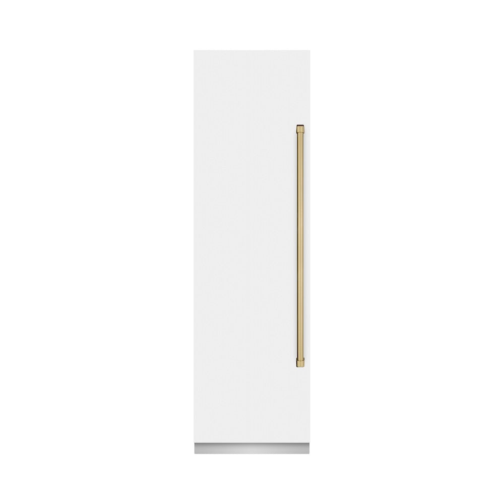 ZLINE Autograph Edition 24 in. 12.4 cu. ft. Column Freezer in White Matte with Graphite Gray Interior and Champagne Bronze Accents (RCFVZ-WM-24-CB)
