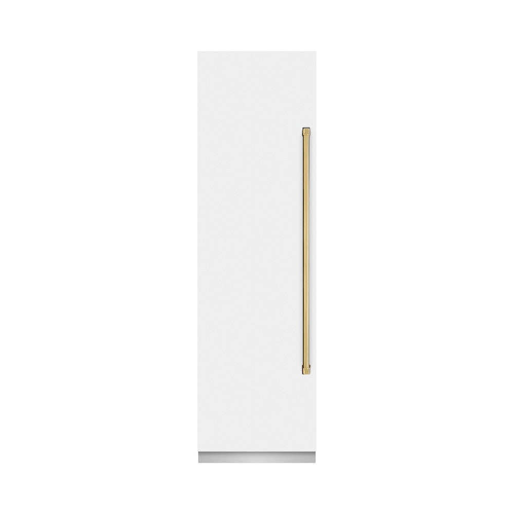 ZLINE Autograph Edition 24 in. 12.4 cu. ft. Column Freezer in White Matte with Graphite Gray Interior and Polished Gold Accents (RCFVZ-WM-24-G)