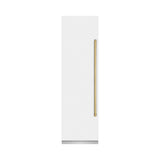 ZLINE Autograph Edition 24 in. 12.4 cu. ft. Column Freezer in White Matte with Graphite Gray Interior and Polished Gold Accents (RCFVZ-WM-24-G)