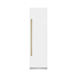 ZLINE Autograph Edition 24 in. 12.5 cu. ft. Column Refrigerator in White Matte with Graphite Gray Interior and Polished Gold Accents (RCRVZ-WM-24-G)