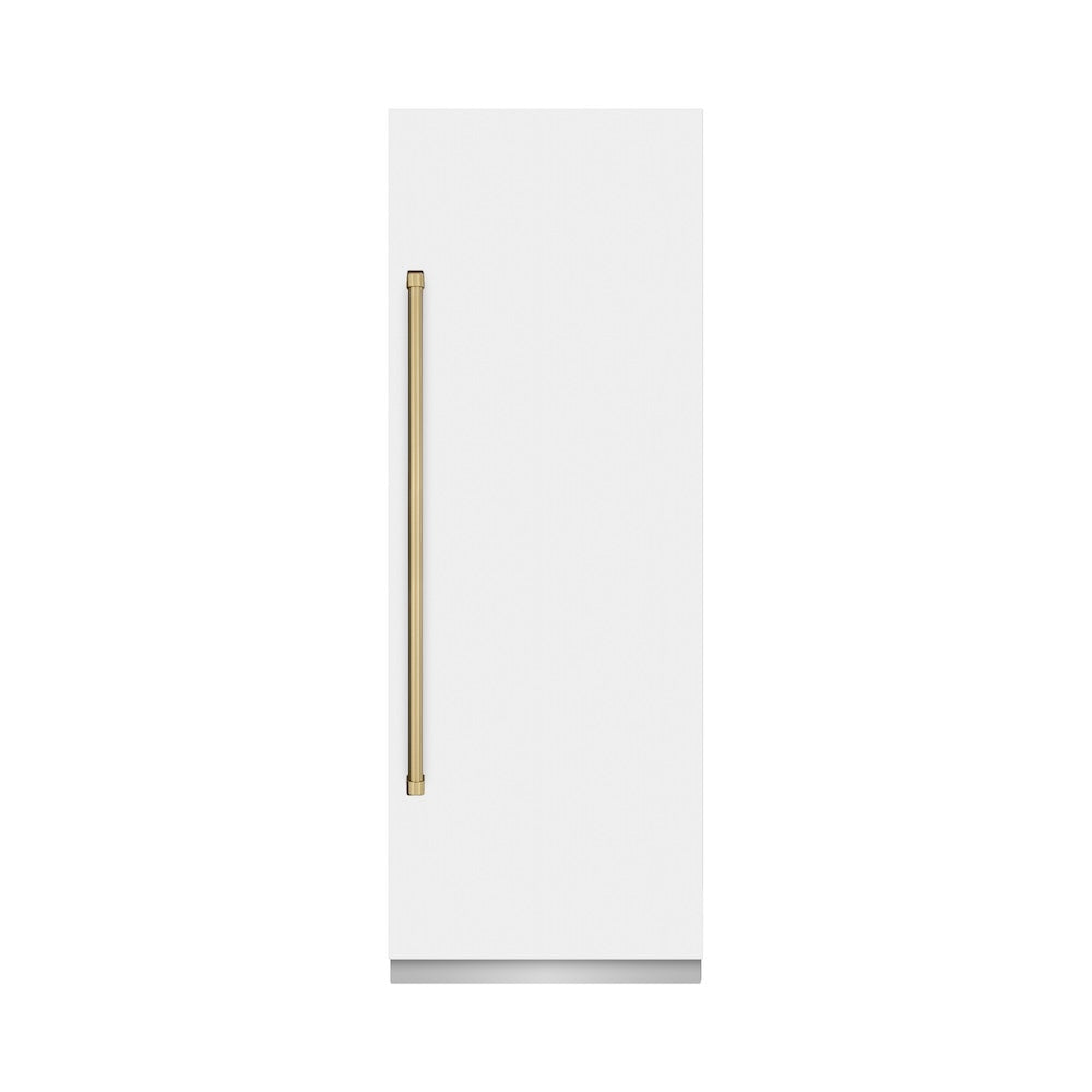 ZLINE Autograph Edition 30 in. 16.7 cu. ft. Column Refrigerator in White Matte with Graphite Gray Interior and Champagne Bronze Accents (RCRVZ-WM-30-CB)