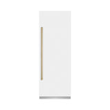 ZLINE Autograph Edition 30 in. 16.7 cu. ft. Column Refrigerator in White Matte with Graphite Gray Interior and Champagne Bronze Accents (RCRVZ-WM-30-CB)
