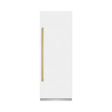 ZLINE Autograph Edition 30 in. 16.7 cu. ft. Column Refrigerator in White Matte with Graphite Gray Interior and Polished Gold Accents (RCRVZ-WM-30-G)