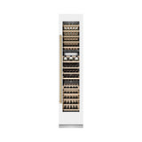 ZLINE Autograph Edition 18 in. 9.0 cu. ft. Triple Zone 68 Bottle Right Hinge Column Wine Cooler in White Matte with Champagne Bronze Accents (RCWVRZ-WM-18-CB)
