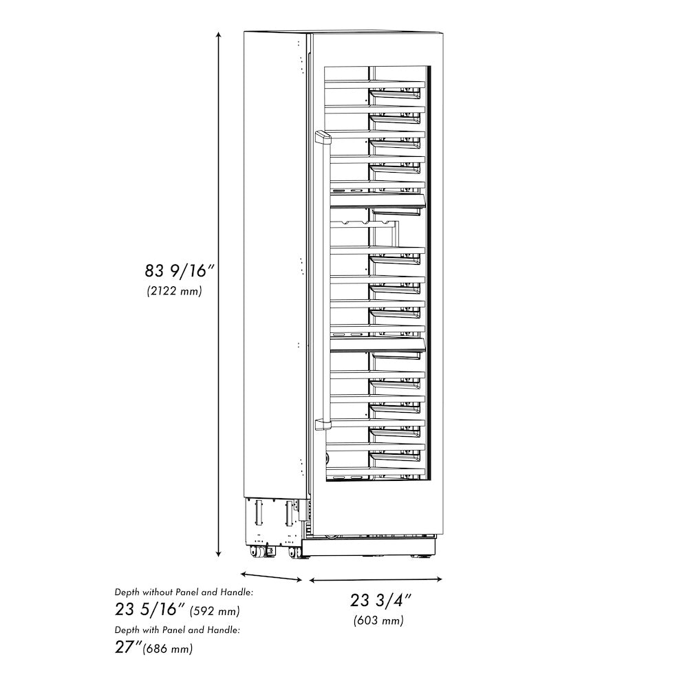 ZLINE Autograph Edition 24 in. 12.4 cu. ft. Triple Zone 100 Bottle Column Wine Cooler in White Matte and Champagne Bronze Accents (RCWVZ-WM-24-CB)