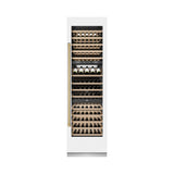 ZLINE Autograph Edition 24 in. 12.4 cu. ft. Triple Zone 100 Bottle Column Wine Cooler in White Matte and Champagne Bronze Accents (RCWVZ-WM-24-CB)