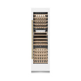 ZLINE Autograph Edition 24 in. 12.4 cu. ft. Triple Zone 100 Bottle Column Wine Cooler in White Matte and Polished Gold Accents (RCWVZ-WM-24-G)
