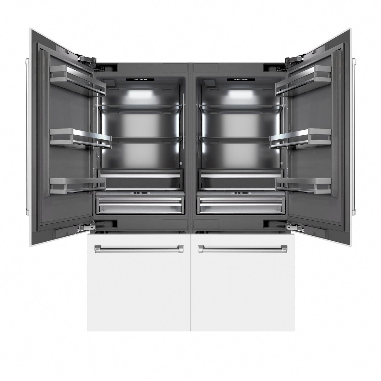 ZLINE 60 in. 32.2 cu. ft. French Door Built-In Bottom Freezer Refrigerator with Water Dispensers and Ice Makers in White Matte with Graphite Gray Interior (GRBIV-WM-60)