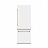 ZLINE Autograph Edition 30 in. 16.1 cu. ft. Built-In Bottom Freezer Refrigerator with Water Dispenser and Ice Maker in White Matte with Graphite Gray Interior and Champagne Bronze Accents (GRBIVZ-WM-30-CB)