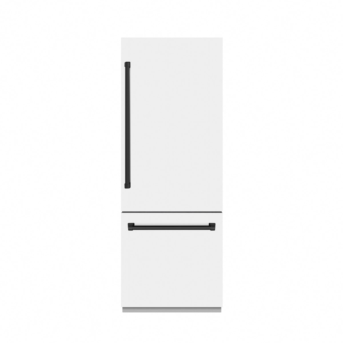 ZLINE Autograph Edition 30 in. 16.1 cu. ft. Built-In Bottom Freezer Refrigerator with Water Dispenser and Ice Maker in White Matte with Graphite Gray Interior and Matte Black Accents (GRBIVZ-WM-30-MB)