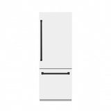 ZLINE Autograph Edition 30 in. 16.1 cu. ft. Built-In Bottom Freezer Refrigerator with Water Dispenser and Ice Maker in White Matte with Graphite Gray Interior and Matte Black Accents (GRBIVZ-WM-30-MB)