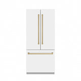 ZLINE Autograph Edition 36 in. 19.6 cu. ft. French Door Built-In Bottom Freezer Refrigerator with Water Dispenser and Ice Maker in White Matte with Graphite Gray Interior and Champagne Bronze Accents (GRBIVZ-WM-36-CB)