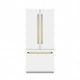 ZLINE Autograph Edition 36 in. 19.6 cu. ft. French Door Built-In Bottom Freezer Refrigerator with Water Dispenser and Ice Maker in White Matte with Graphite Gray Interior and Polished Gold Accents (GRBIVZ-WM-36-G)