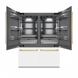 ZLINE Autograph Edition 60 in. 32.2 cu. ft. French Door Built-In Bottom Freezer Refrigerator with Water Dispenser and Ice Maker in White Matte with Graphite Gray Interior and Champagne Bronze Accents (GRBIVZ-WM-60-CB)