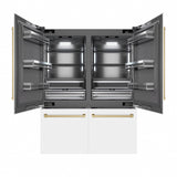 ZLINE Autograph Edition 60 in. 32.2 cu. ft. French Door Built-In Bottom Freezer Refrigerator with Water Dispenser and Ice Maker in White Matte with Graphite Gray Interior and Champagne Bronze Accents (GRBIVZ-WM-60-CB)