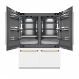 ZLINE Autograph Edition 60 in. 32.2 cu. ft. French Door Built-In Bottom Freezer Refrigerator with Water Dispenser and Ice Maker in White Matte with Graphite Gray Interior and Polished Gold Accents (GRBIVZ-WM-60-G)