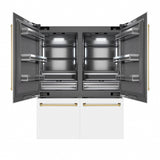 ZLINE Autograph Edition 60 in. 32.2 cu. ft. French Door Built-In Bottom Freezer Refrigerator with Water Dispenser and Ice Maker in White Matte with Graphite Gray Interior and Polished Gold Accents (GRBIVZ-WM-60-G)