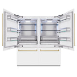 ZLINE Autograph Edition 72 in. 39.6 cu. ft. French Door Built-In Bottom Freezer Refrigerator with Water Dispensers and Ice Makers in White Matte and Champagne Bronze Accents (RBITZ-WM-72-CB)