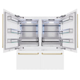 ZLINE Autograph Edition 72 in. 39.6 cu. ft. French Door Built-In Bottom Freezer Refrigerator with Water Dispensers and Ice Makers in White Matte and Champagne Bronze Accents (RBITZ-WM-72-CB)