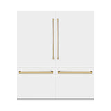 ZLINE Autograph Edition 72 in. 39.6 cu. ft. French Door Built-In Bottom Freezer Refrigerator with Water Dispensers and Ice Makers in White Matte and Polished Gold Accents (RBITZ-WM-72-G)