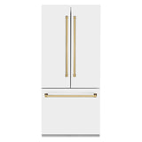 ZLINE Autograph Edition 36 in. 19.6 cu. ft. French Door Built-In Bottom Freezer Refrigerator with Water Dispenser and Ice Maker in White Matte with Polished Gold Accents (RBIVZ-WM-36-G)