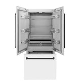 ZLINE Autograph Edition 36 in. 19.6 cu. ft. French Door Built-In Bottom Freezer Refrigerator with Water Dispenser and Ice Maker in White Matte with Matte Black Accents (RBIVZ-WM-36-MB)