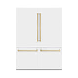 ZLINE Autograph Edition 60 in. 32.2 cu. ft. French Door Built-In Bottom Freezer Refrigerator with Water Dispenser and Ice Maker in White Matte with Champagne Bronze Accents (RBIVZ-WM-60-CB)