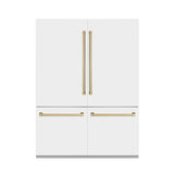 ZLINE Autograph Edition 60 in. 32.2 cu. ft. French Door Built-In Bottom Freezer Refrigerator with Water Dispenser and Ice Maker in White Matte with Champagne Bronze Accents (RBIVZ-WM-60-CB)