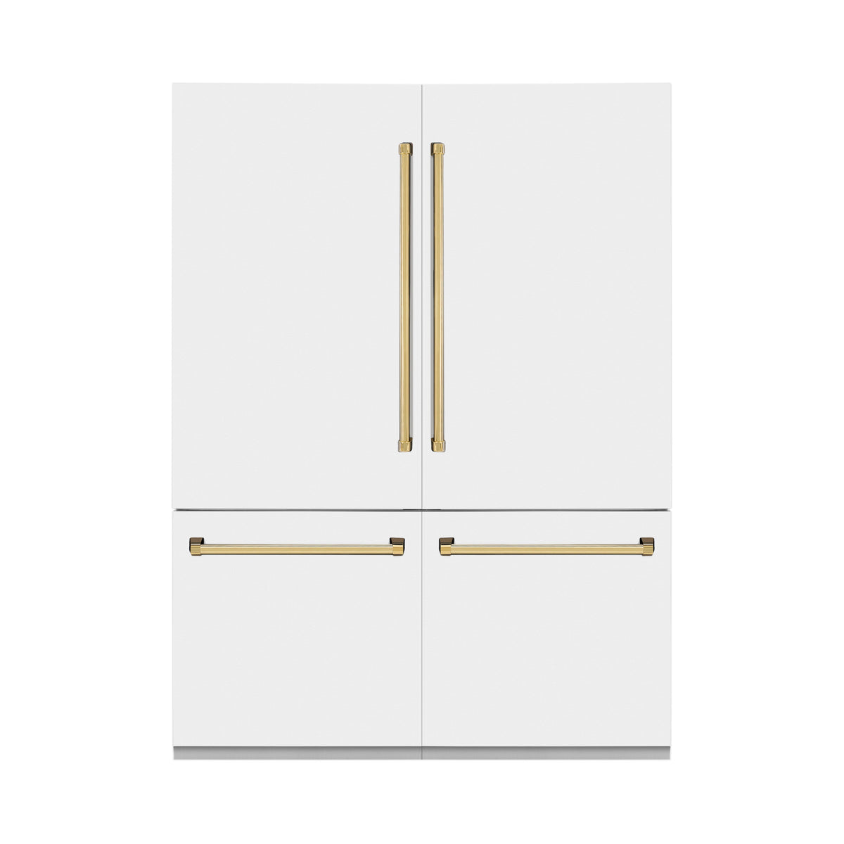 ZLINE Autograph Edition 60 in. 32.2 cu. ft. French Door Built-In Bottom Freezer Refrigerator with Water Dispenser and Ice Maker in White Matte with Polished Gold Accents (RBIVZ-WM-60-G)