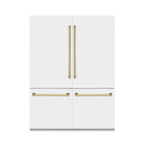 ZLINE Autograph Edition 60 in. 32.2 cu. ft. French Door Built-In Bottom Freezer Refrigerator with Water Dispenser and Ice Maker in White Matte with Polished Gold Accents (RBIVZ-WM-60-G)