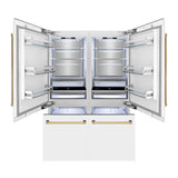 ZLINE Autograph Edition 60 in. 32.2 cu. ft. French Door Built-In Bottom Freezer Refrigerator with Water Dispenser and Ice Maker in White Matte with Polished Gold Accents (RBIVZ-WM-60-G)