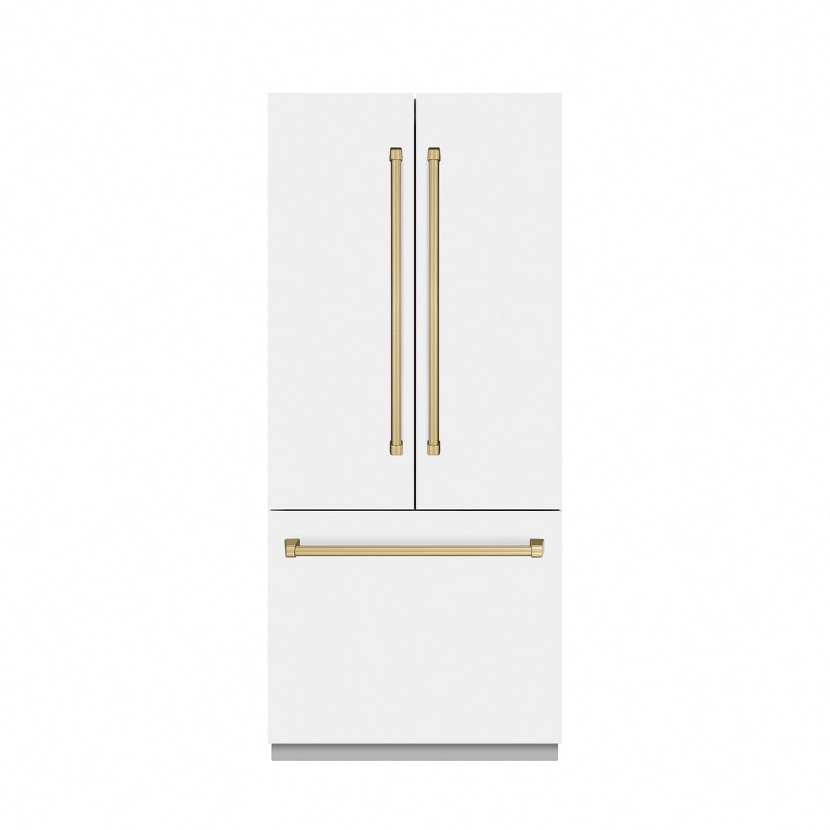 ZLINE Autograph Edition 36 in. 19.6 cu. ft. French Door Built-In Bottom Freezer Refrigerator with Water Dispenser and Ice Maker in White Matte with Stainless Steel Interior and Champagne Bronze Accents (SRBIVZ-WM-36-CB)