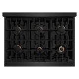 ZLINE Autograph Edition 36 in. 5.2 cu. ft. Classic Dual Fuel Range with 6 Burner Gas Cooktop and Electric Convection Oven in Black Stainless Steel with Champagne Bronze Accents (CDRBZ-36-CB)