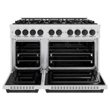 ZLINE Autograph Edition 48 in. 6.7 cu. ft. Classic Double Oven Dual Fuel Range with 8 Burner Gas Cooktop in Satin Stainless Steel and Matte Black Accents (CDRSZ-48-MB)