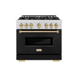 ZLINE Autograph Edition 36 in. 5.2 cu. ft. Classic Gas Range with 6 Burner Cooktop and Convection Gas Oven in Satin Stainless Steel with Black Matte Door and Champagne Bronze Accents (CGRSZ-BLM-36-CB)