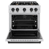 ZLINE Autograph Edition 30 in. 4.2 cu. ft. Classic Gas Range with 4 Burner Cooktop and Convection Gas Oven in Satin Stainless Steel and Matte Black Accents (CGRSZ-30-MB)