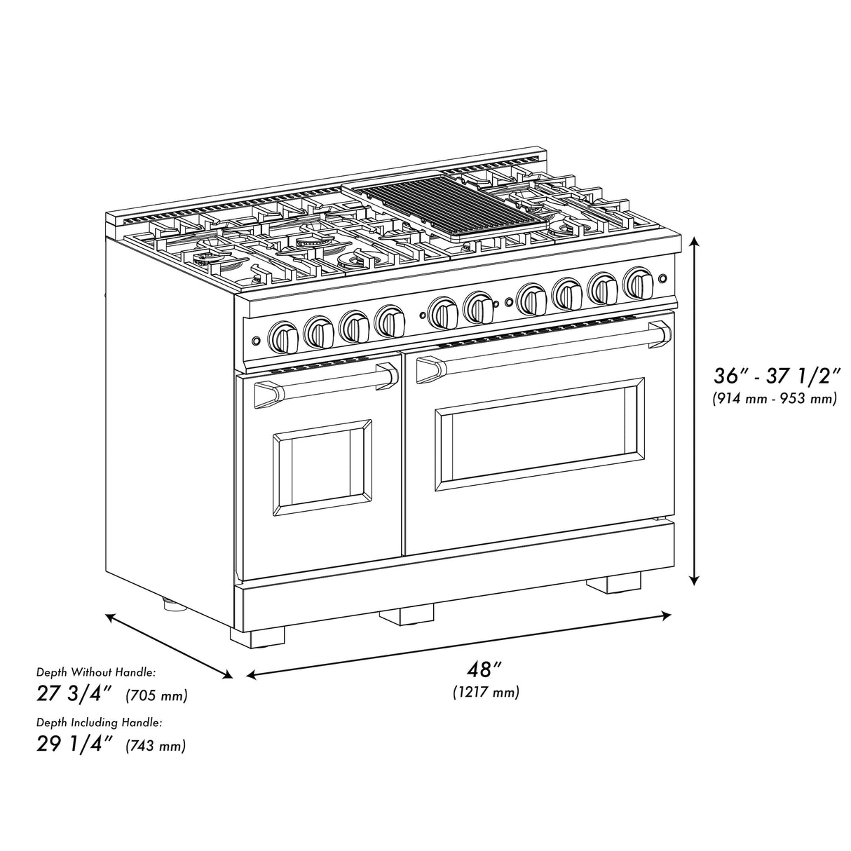 ZLINE 48 in. 6.7 cu. ft. Classic Double Oven Dual Fuel Range with 8 Burner Gas Cooktop in Satin Stainless Steel (CDRS-48)