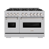 ZLINE 48 in. 6.7 cu. ft. Classic Double Oven Dual Fuel Range with 8 Burner Gas Cooktop in Satin Stainless Steel (CDRS-48)