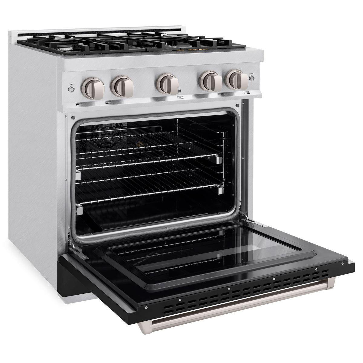 ZLINE 30 in. 4.2 cu. ft. Classic Dual Fuel Range with 4 Burner Gas Cooktop and Electric Convection Oven in Satin Stainless Steel with Black Matte Door (CDRS-BLM-30)