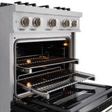 ZLINE 30 in. 4.2 cu. ft. Classic Dual Fuel Range with 4 Burner Gas Cooktop and Electric Convection Oven in Satin Stainless Steel with Black Matte Door (CDRS-BLM-30)