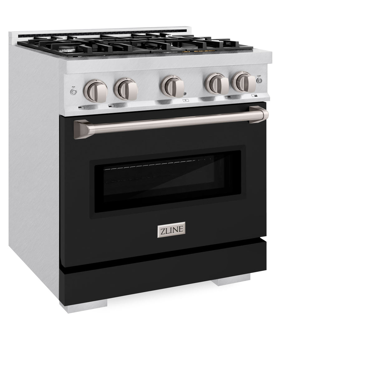 ZLINE 30 in. 4.2 cu. ft. Classic Dual Fuel Range with 4 Burner Gas Cooktop and Electric Convection Oven in Satin Stainless Steel with Black Matte Door (CDRS-BLM-30)