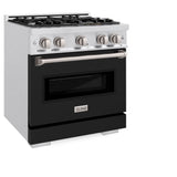 ZLINE 30 in. 4.2 cu. ft. Classic Dual Fuel Range with 4 Burner Gas Cooktop and Electric Convection Oven in Satin Stainless Steel with Black Matte Door (CDRS-BLM-30)