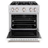 ZLINE 36 in. 5.2 cu. ft. Classic Dual Fuel Range with 6 Burner Gas Cooktop and Electric Convection Oven in Satin Stainless Steel with White Matte Door (CDRS-WM-36)