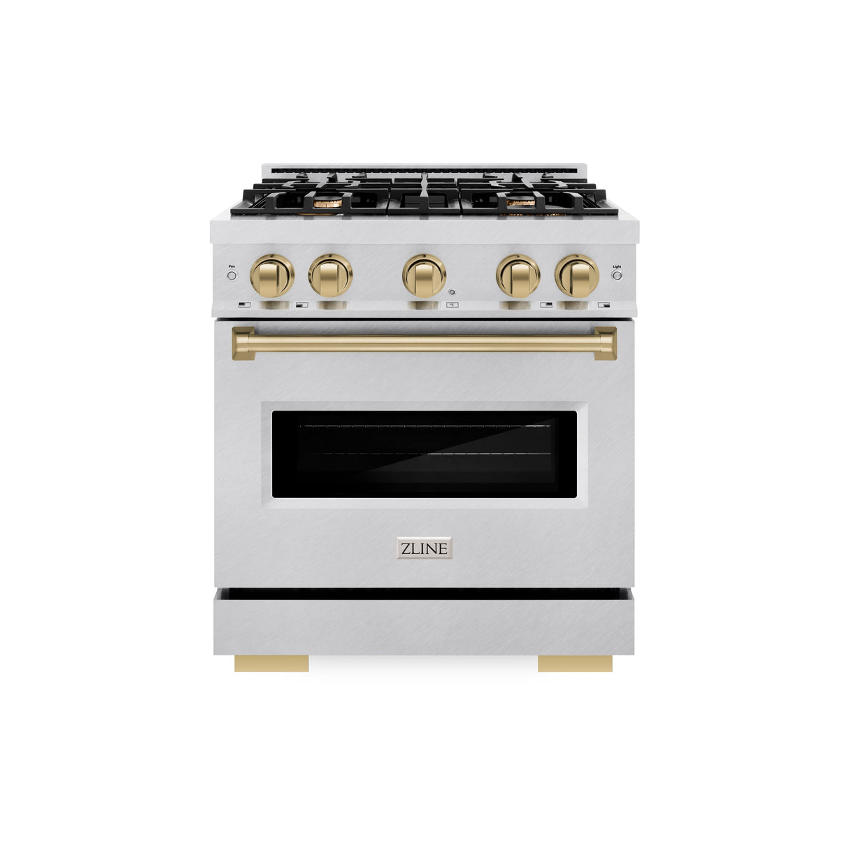 ZLINE Autograph Edition 30 in. 4.2 cu. ft. Classic Dual Fuel Range with 4 Burner Gas Cooktop and Electric Convection Oven in Satin Stainless Steel with Champagne Bronze Accents (CDRSZ-30-CB)