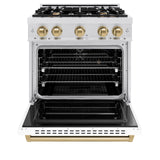 ZLINE Autograph Edition 30 in. 4.2 cu. ft. Classic Dual Fuel Range with 4 Burner Gas Cooktop and Electric Convection Oven in Satin Stainless Steel with White Matte Door and Champagne Bronze Accents (CDRSZ-WM-30-CB)