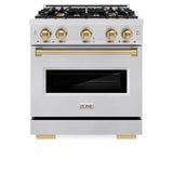 ZLINE Autograph Edition 30 in. 4.2 cu. ft. Classic Dual Fuel Range with 4 Burner Gas Cooktop and Electric Convection Oven in Satin Stainless Steel with Champagne Bronze Accents (CDRSZ-30-CB)